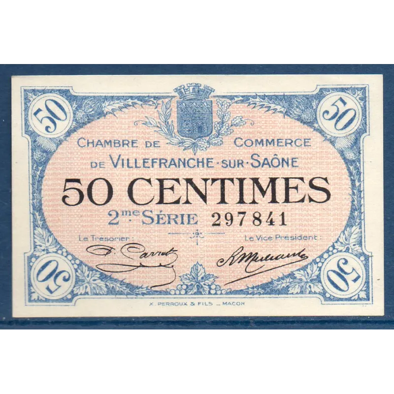 Villefranche s/ Saône 50 centimes, Neuf, 30.6.1918 Pirot 129.7 Billet de la chambre de commerce Villefranche s/ Saône 50 centimes, Neuf, 30.6.1918 Pirot 129.7 Billet de la chambre de commerce