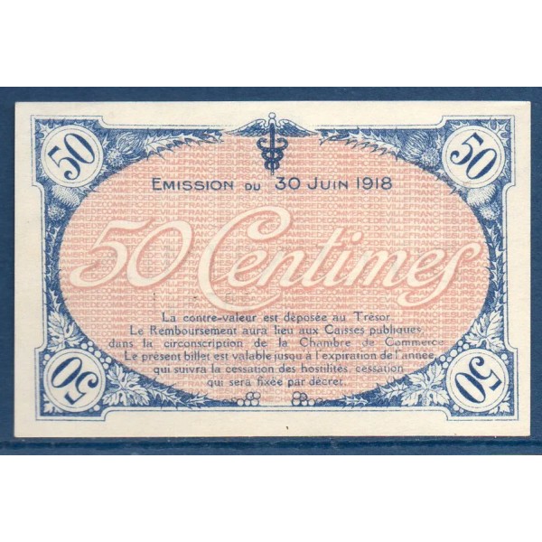 Villefranche s/ Saône 50 centimes, Neuf, 30.6.1918 Pirot 129.7 Billet de la chambre de commerce