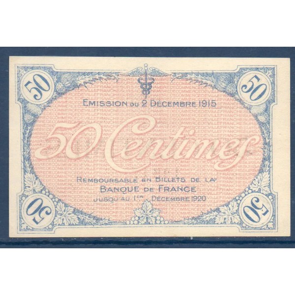 Villefranche s/ Saône 50 centimes, Spl, 2.12.1915 Pirot 129.1 Billet de la chambre de commerce