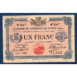Vienne 1 franc, TB, 8.7.1918 Pirot 128.23 Billet de la chambre de commerce