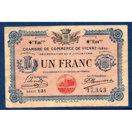 Vienne 1 franc, TB, 8.7.1918 Pirot 128.23 Billet de la chambre de commerce