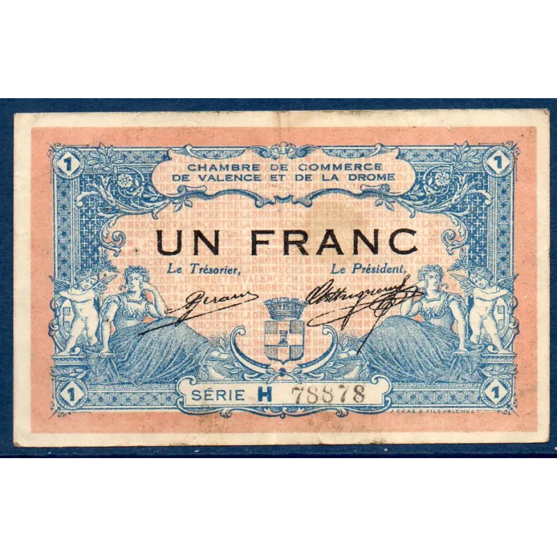 Valence 1 franc, TB, 23.2.1915 Pirot 127.3 Billet de la chambre de commerce Valence 1 franc, TB, 23.2.1915 Pirot 127.3 Billet de la chambre de commerce