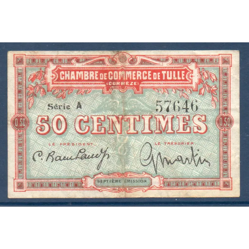 Tulle 50 centimes, TB, ND Pirot 125.1 Billet de la chambre de commerce
