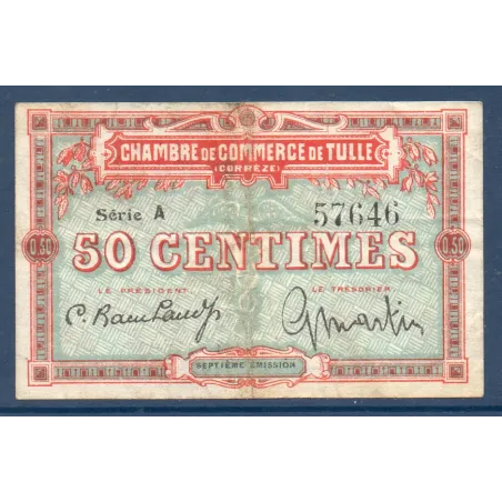 Tulle 50 centimes, TB, ND Pirot 125.1 Billet de la chambre de commerce