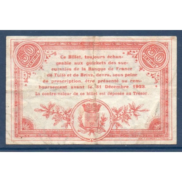 Tulle 50 centimes, TB, ND Pirot 125.1 Billet de la chambre de commerce