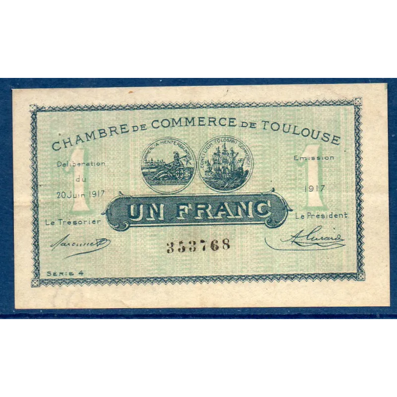 Toulouse 1 franc, TTB, 20.6.1917 Pirot 122.27 Billet de la chambre de commerce