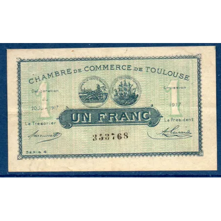 Toulouse 1 franc, TTB, 20.6.1917 Pirot 122.27 Billet de la chambre de commerce