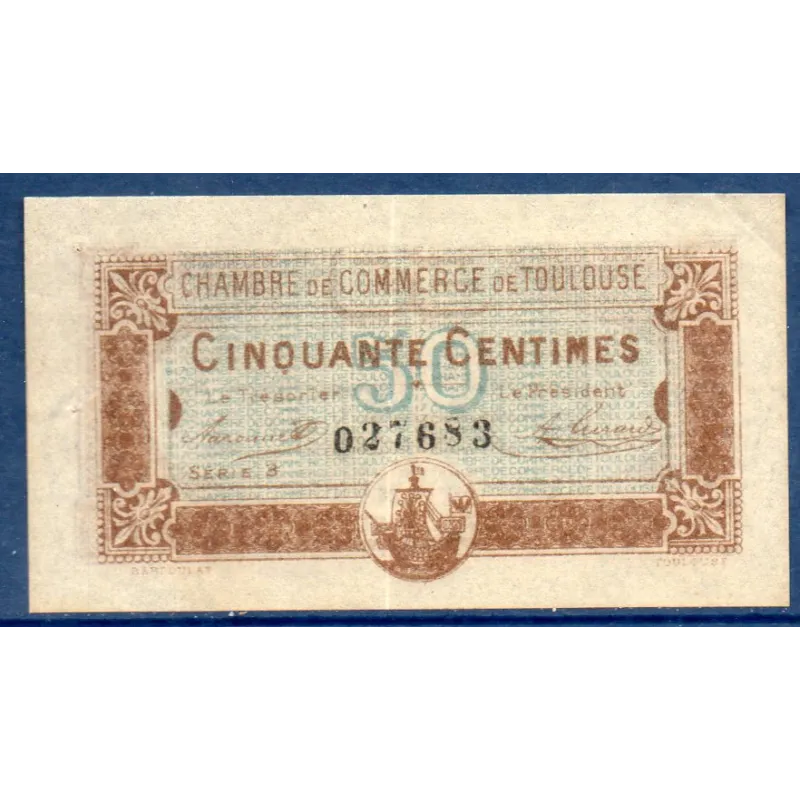 Toulouse 50 centimes, TTB+, 20.6.1917 Pirot 122.22 Billet de la chambre de commerce