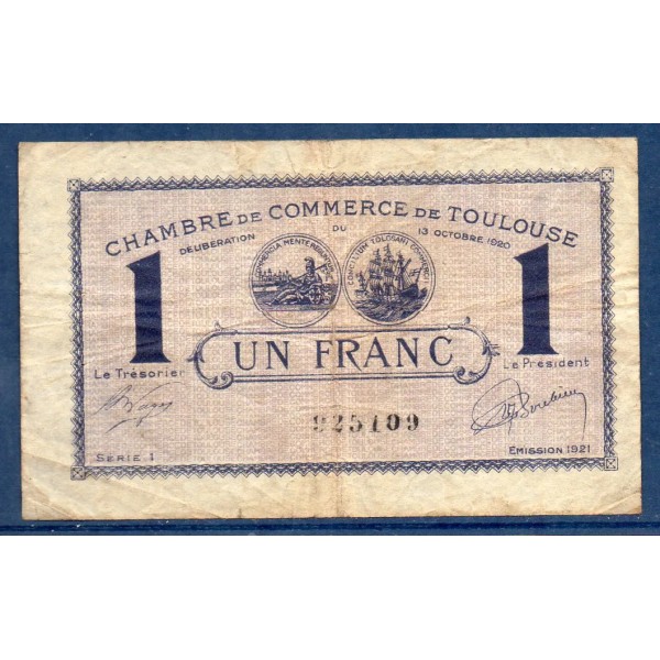 Toulouse 1 franc, TB, 13.10.1920 Pirot 122.41 Billet de la chambre de commerce