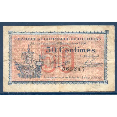 Toulouse 50 centimes, TB, 6.11.1914 Pirot 122.1 Billet de la chambre de commerce
