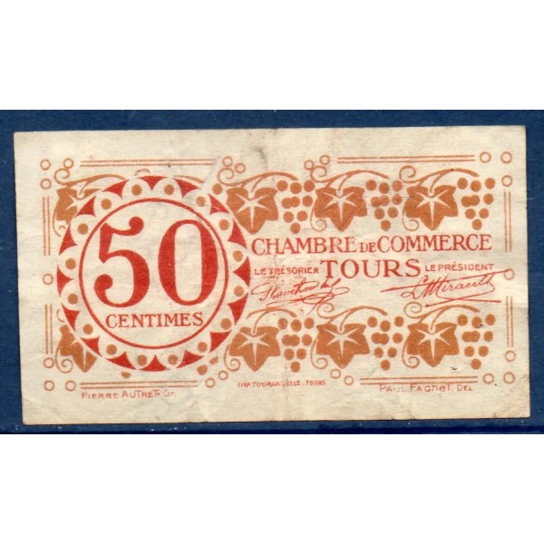 Tours 50 centimes, TB, 27.12.1920 Pirot 123.6 Billet de la chambre de commerce