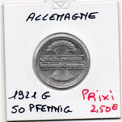 Allemagne 50 pfennig 1921 G, SPL KM 27 pièce de monnaie
