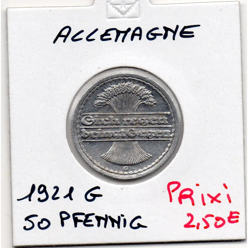 Allemagne 50 pfennig 1921 G, SPL KM 27 pièce de monnaie Allemagne 50 pfennig 1921 G, SPL KM 27 pièce de monnaie