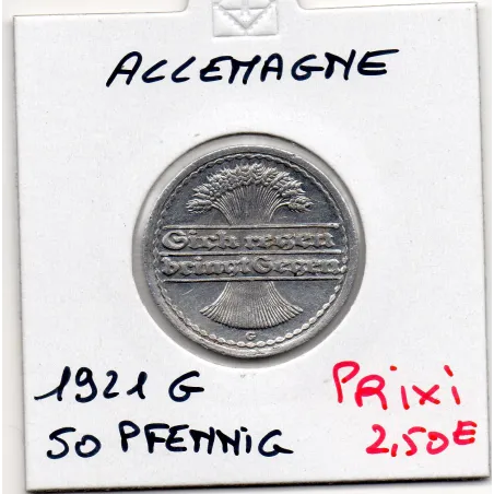 Allemagne 50 pfennig 1921 G, SPL KM 27 pièce de monnaie