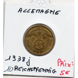 Allemagne 10 reichspfennig 1938 J, TTB+ KM.92 pièce de monnaie