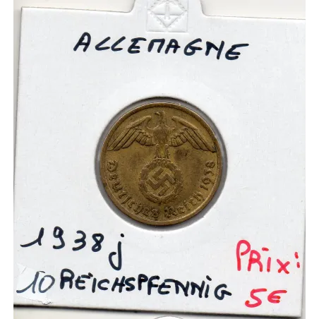 Allemagne 10 reichspfennig 1938 J, TTB+ KM.92 pièce de monnaie
