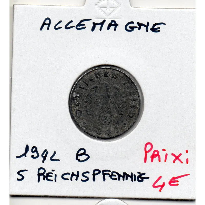 Allemagne 5 reichspfennig 1942 B, TTB KM 100 pièce de monnaie Allemagne 5 reichspfennig 1942 B, TTB KM 100 pièce de monnaie
