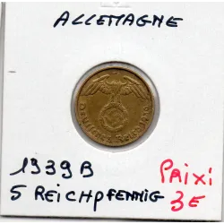 Allemagne 5 reichspfennig 1939 B, TTB+ KM 91 pièce de monnaie