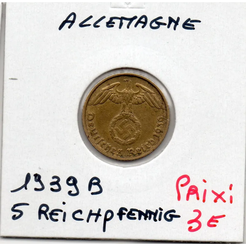 Allemagne 5 reichspfennig 1939 B, TTB+ KM 91 pièce de monnaie Allemagne 5 reichspfennig 1939 B, TTB+ KM 91 pièce de monnaie