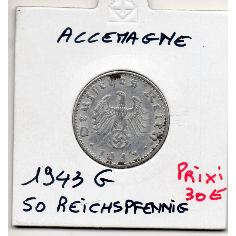 Allemagne 50 reichspfennig 1943 G, Sup- KM 96 pièce de monnaie Allemagne 50 reichspfennig 1943 G, Sup- KM 96 pièce de monnaie