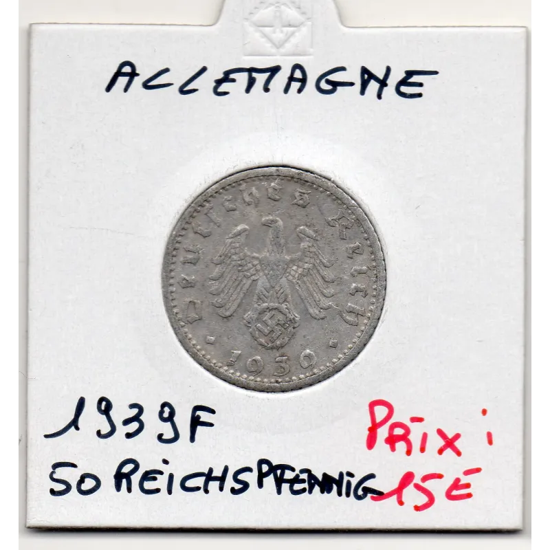 Allemagne 50 reichspfennig 1939 F, Sup- KM 96 pièce de monnaie Allemagne 50 reichspfennig 1939 F, Sup- KM 96 pièce de monnaie