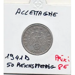 Allemagne 50 reichspfennig 1941 D, Sup- KM 96 pièce de monnaie