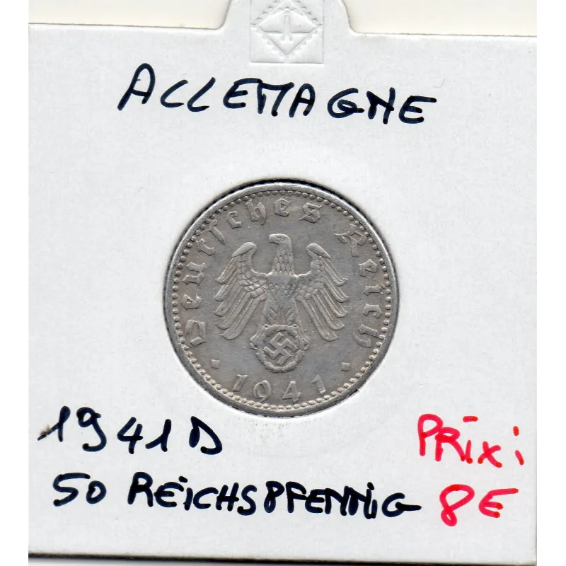 Allemagne 50 reichspfennig 1941 D, Sup- KM 96 pièce de monnaie Allemagne 50 reichspfennig 1941 D, Sup- KM 96 pièce de monnaie