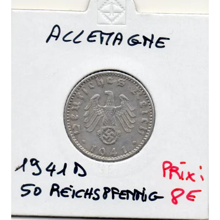 Allemagne 50 reichspfennig 1941 D, Sup- KM 96 pièce de monnaie
