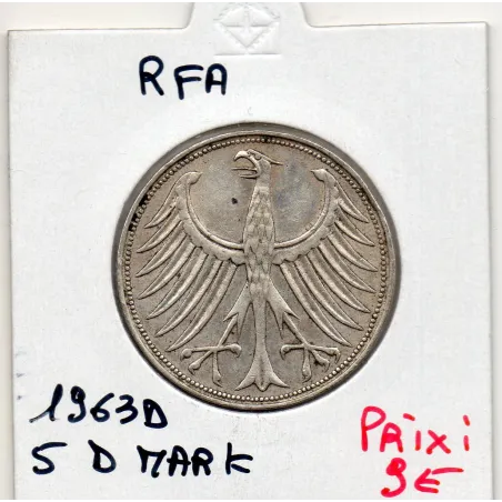 Allemagne RFA 5 deutche mark 1963 D, Sup KM 112 pièce de monnaie