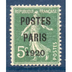 Timbre France Préoblitérés Yvert 24 semeuse poste Paris 1920 5c vert neuf sans gomme
