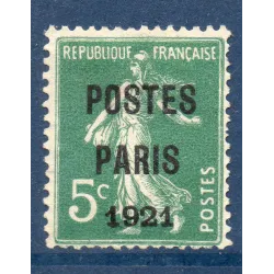 Timbre France Préoblitérés Yvert 26 semeuse poste Paris 1921 5c vert neuf sans gomme signé