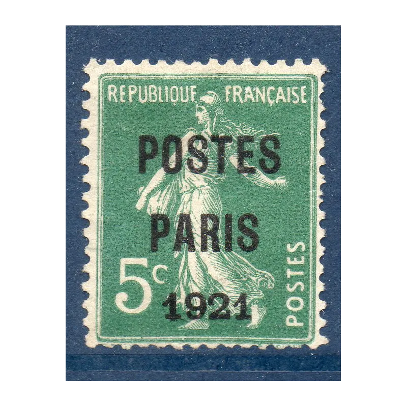 Timbre France Préoblitérés Yvert 26 semeuse poste Paris 1921 5c vert neuf sans gomme signé Timbre France Préoblitérés Yvert 26 semeuse poste Paris 1921 5c vert neuf sans gomme signé