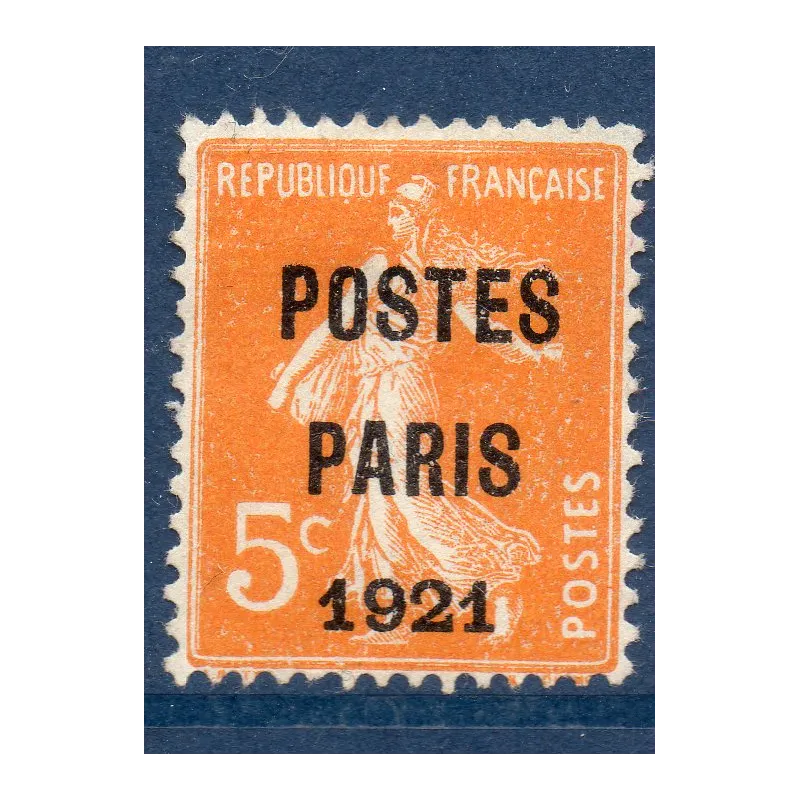 Timbre France Préoblitérés Yvert 27 semeuse poste Paris 1921 5c orange neuf sans gomme Timbre France Préoblitérés Yvert 27 semeuse poste Paris 1921 5c orange neuf sans gomme