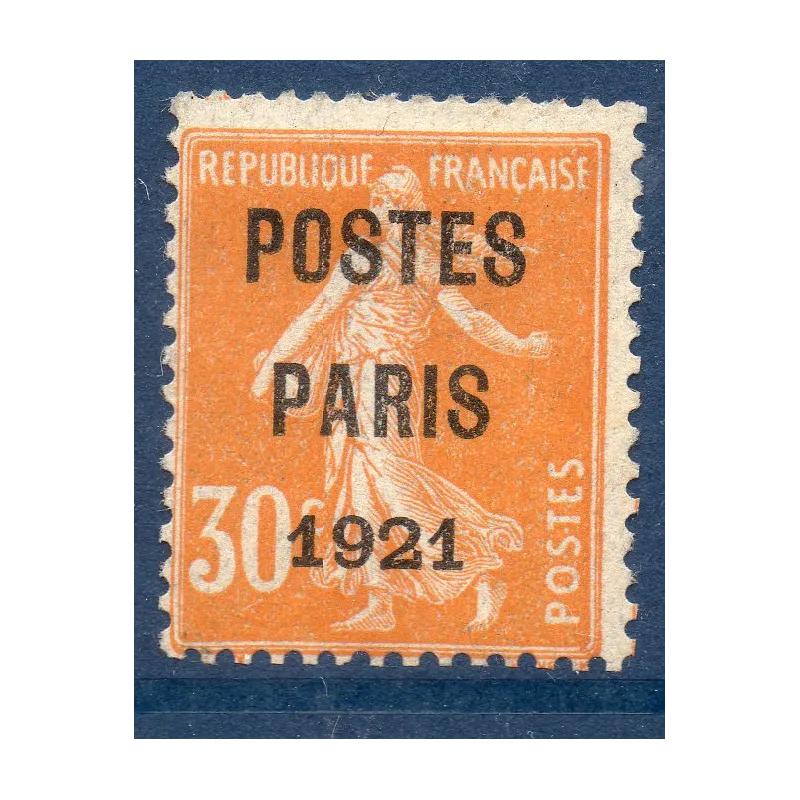 Timbre France Préoblitérés Yvert 29 semeuse poste Paris 1921 30c orange neuf sans gomme Timbre France Préoblitérés Yvert 29 semeuse poste Paris 1921 30c orange neuf sans gomme