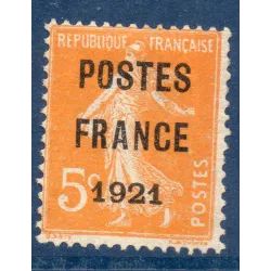 Timbre France Préoblitérés Yvert 33 semeuse poste France 1921 5c orange neuf sans gomme