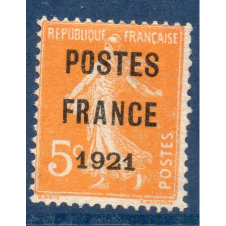 Timbre France Préoblitérés Yvert 33 semeuse poste France 1921 5c orange neuf sans gomme