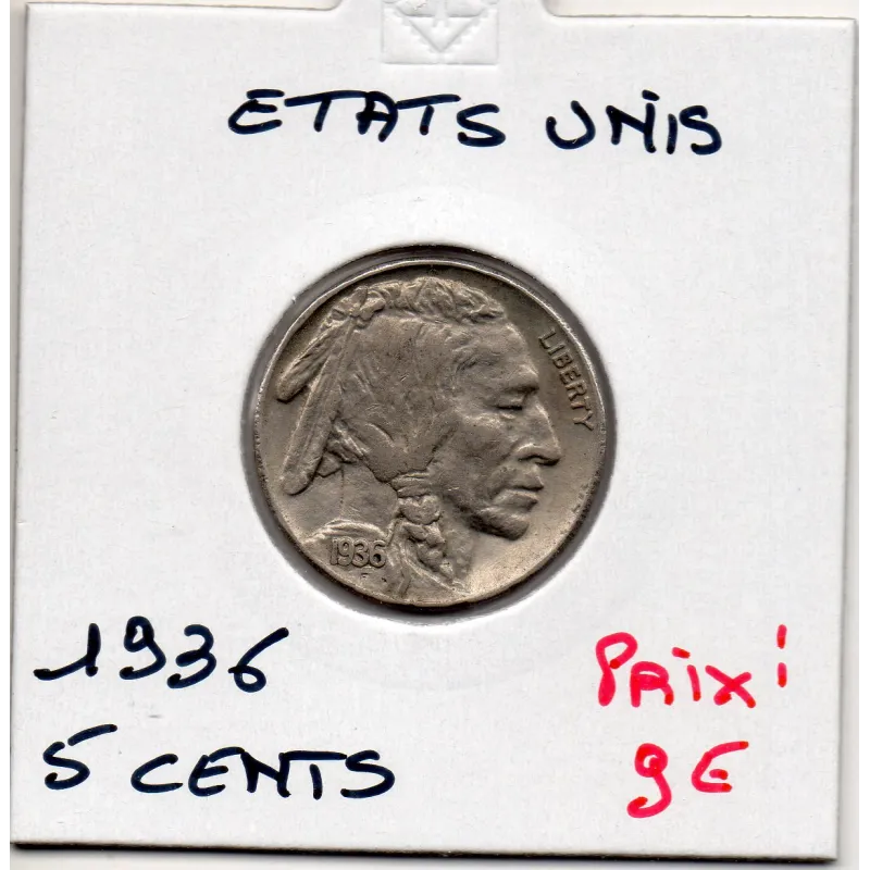Etats Unis 5 cents 1936 Sup, KM 134 pièce de monnaie Etats Unis 5 cents 1936 Sup, KM 134 pièce de monnaie