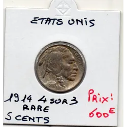Etats Unis 5 cents 1914 4 sur 3 TTB, KM 134 pièce de monnaie