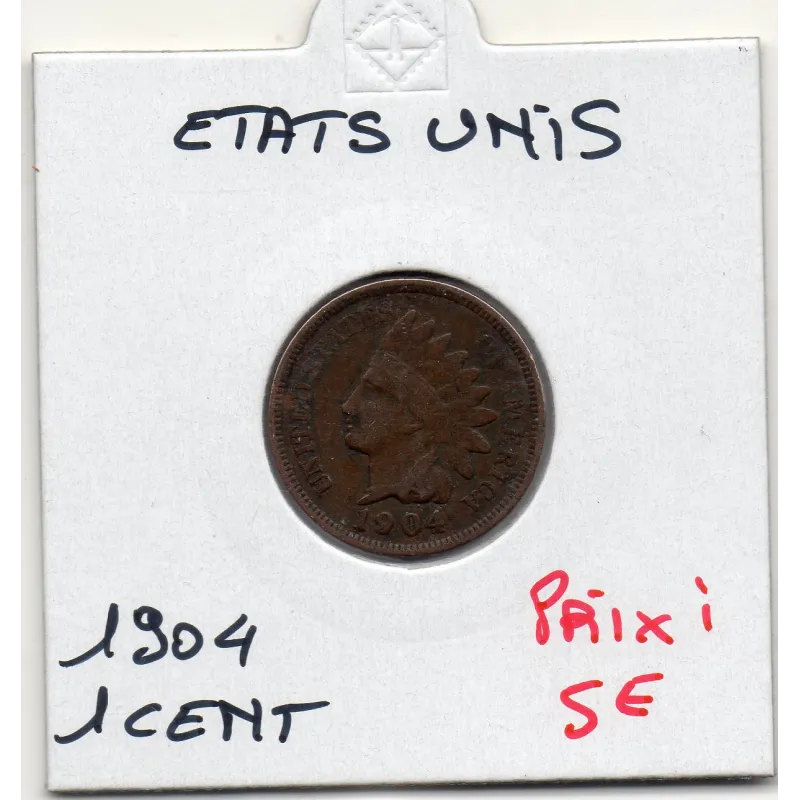 Etats Unis 1 cent 1904 TTB-, KM 90a pièce de monnaie Etats Unis 1 cent 1904 TTB-, KM 90a pièce de monnaie