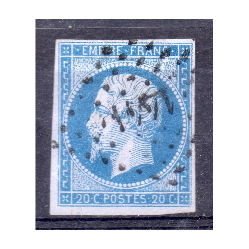 Timbre France Yvert No 14Ae Type I Empire 20c Bleu sur lilas Oblitéré Petits chiffres Timbre France Yvert No 14Ae Type I Empire 20c Bleu sur lilas Oblitéré Petits chiffres