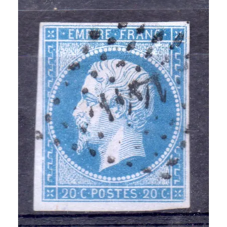 Timbre France Yvert No 14Ae Type I Empire 20c Bleu sur lilas Oblitéré Petits chiffres