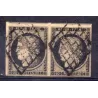 Timbre France Yvert paire No 3 Type Cérès 20c Noir sur jaune Oblitéré Grille