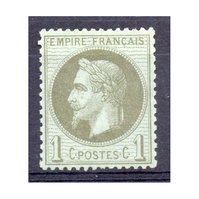 Timbre France Yvert No 25 Empire Lauré 1c vert olive Neuf * signé Calves