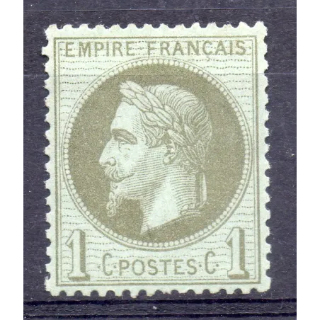 Timbre France Yvert No 25 Empire Lauré 1c vert olive Neuf * signé Calves