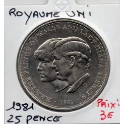 Grande Bretagne 25 pence 1981 Sup, KM.925 Charles et Diana