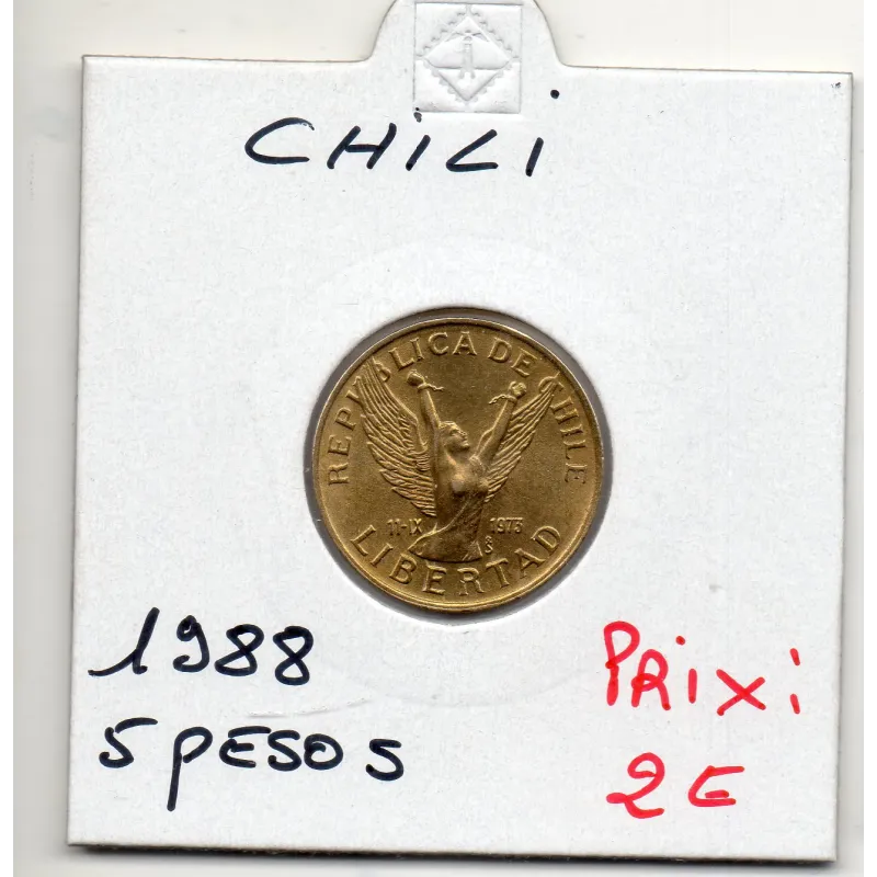 Chili 5 Pesos 1988 Spl, KM.217 Liberté Chili 5 Pesos 1988 Spl, KM.217 Liberté