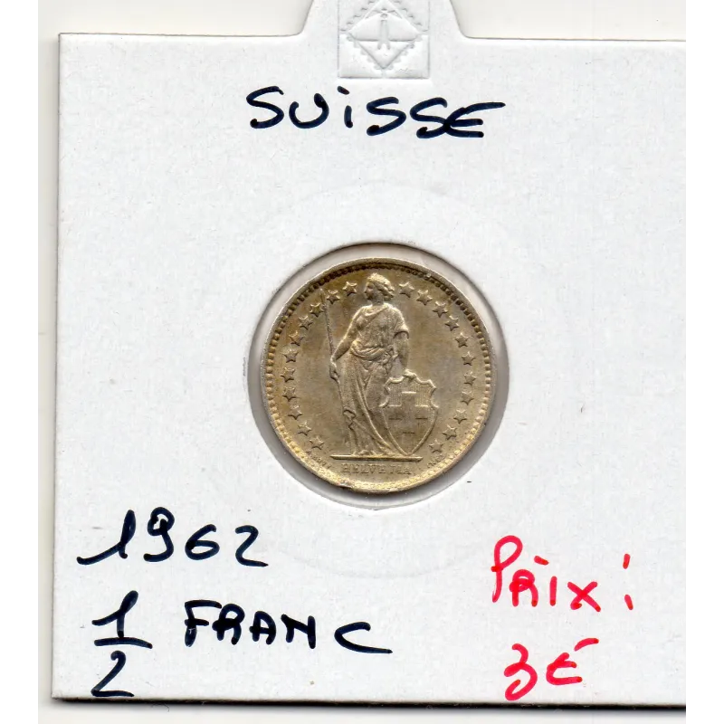 Suisse 1/2 franc 1962 Sup, KM 23 pièce de monnaie Suisse 1/2 franc 1962 Sup, KM 23 pièce de monnaie
