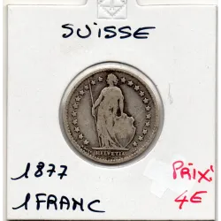 Suisse 1 franc 1877 B+, KM.24 pièce de monnaie
