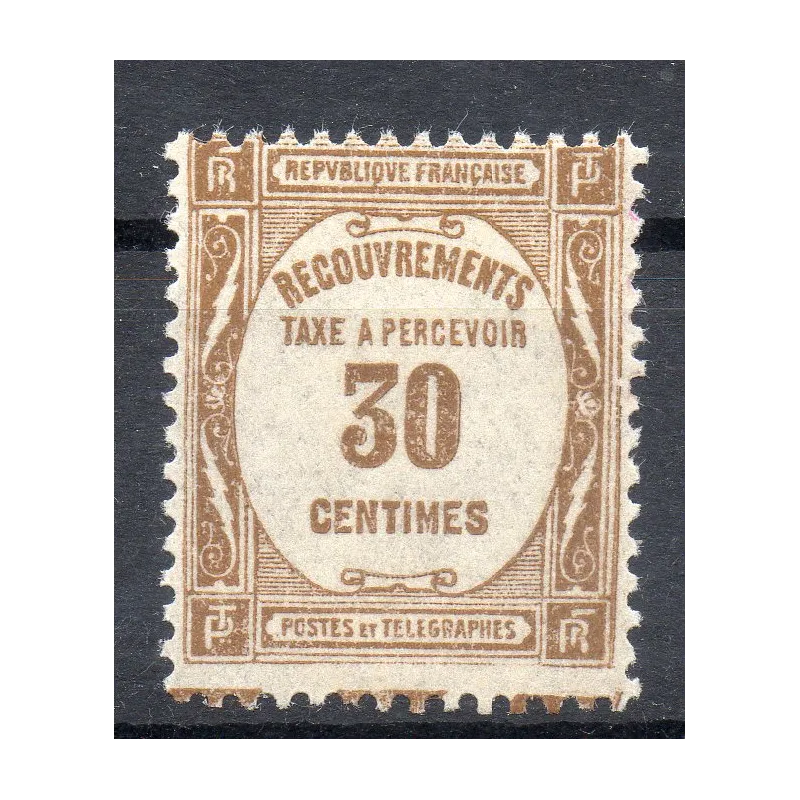 Timbre France Taxes Yvert 57 Type Recouvrement 30c Bistre neuf ** Timbre France Taxes Yvert 57 Type Recouvrement 30c Bistre neuf **