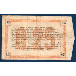 Bon régional Aisne et Ardennes (Laon) 25 centimes, TB, 19.9.1915 Pirot 02-1300 Billet